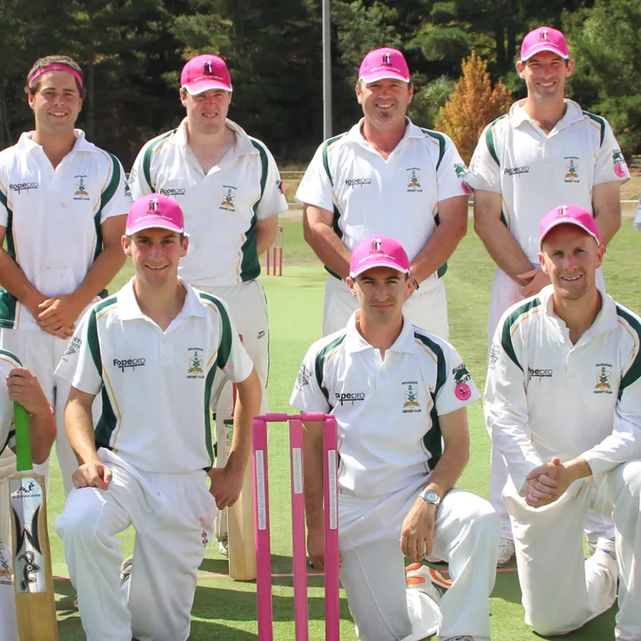 Woodend senior players in pink caps for a charity round
