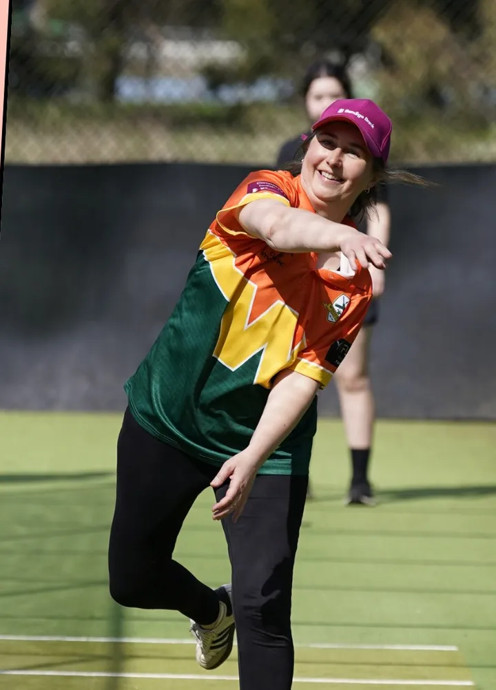 A player bowls at Woodend's women's Come and Try Day